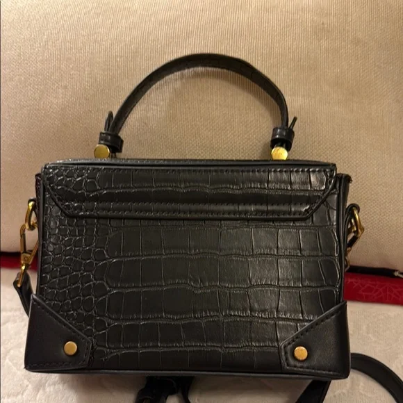 Louis and Daisy Black Crocodile Embossed Handbag Crossbody Bag